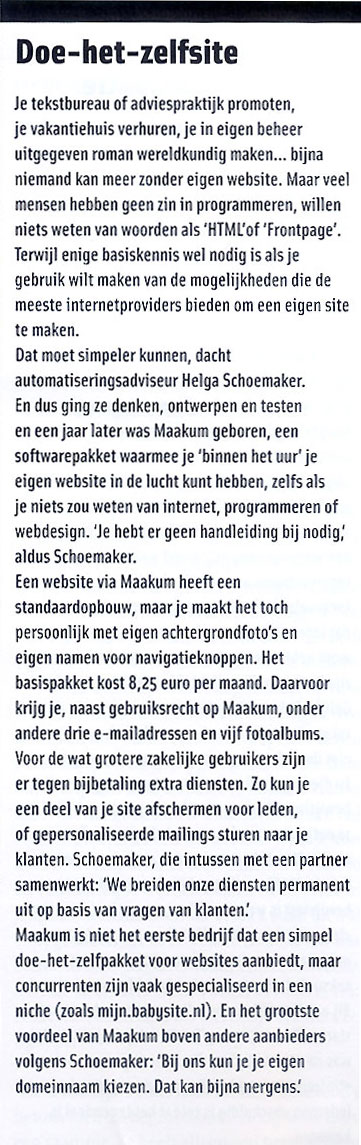 Artikel over Maakum websites in Opzij